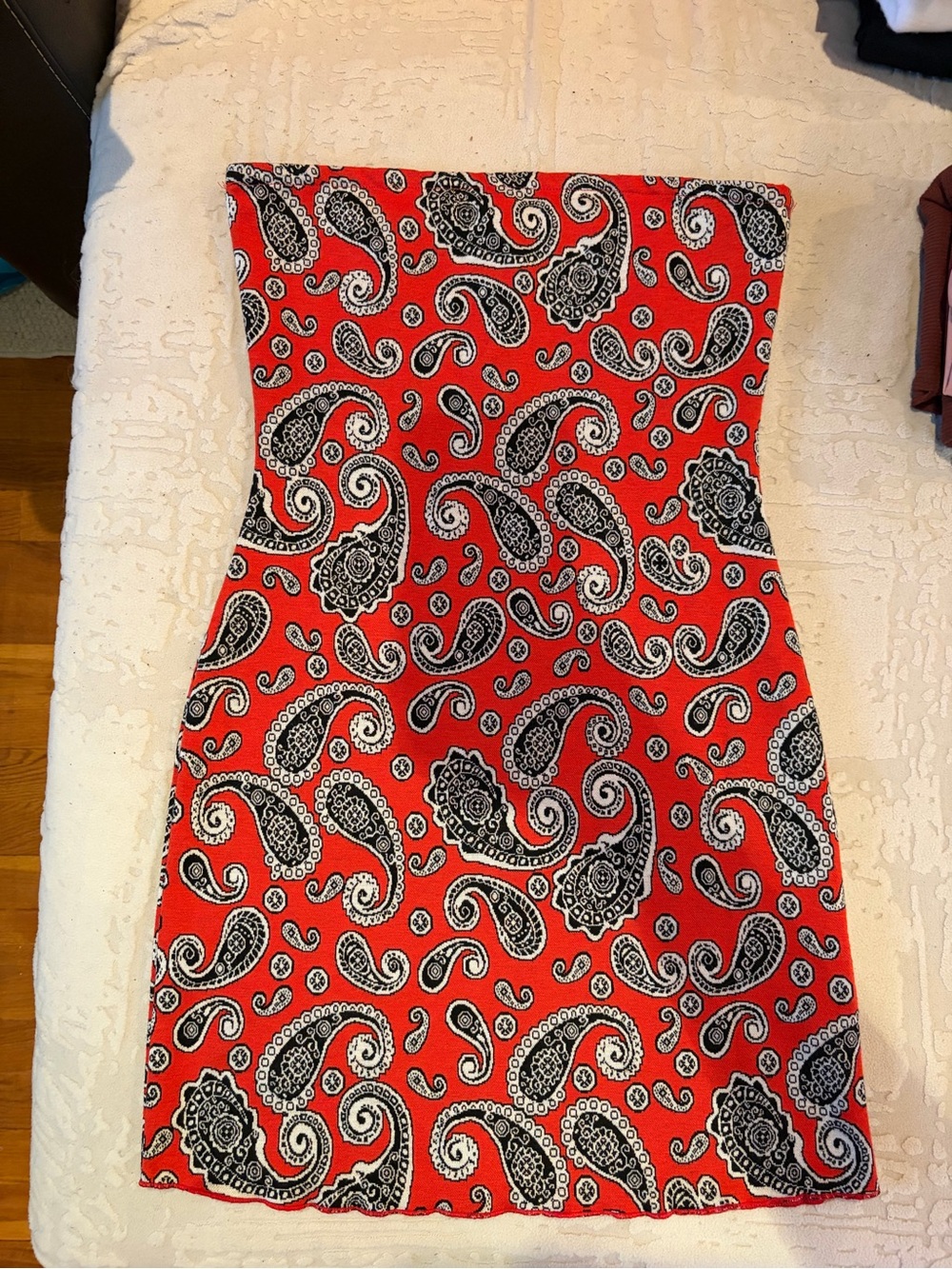 Urban Outfitters Red Paisley Strapless Dress
